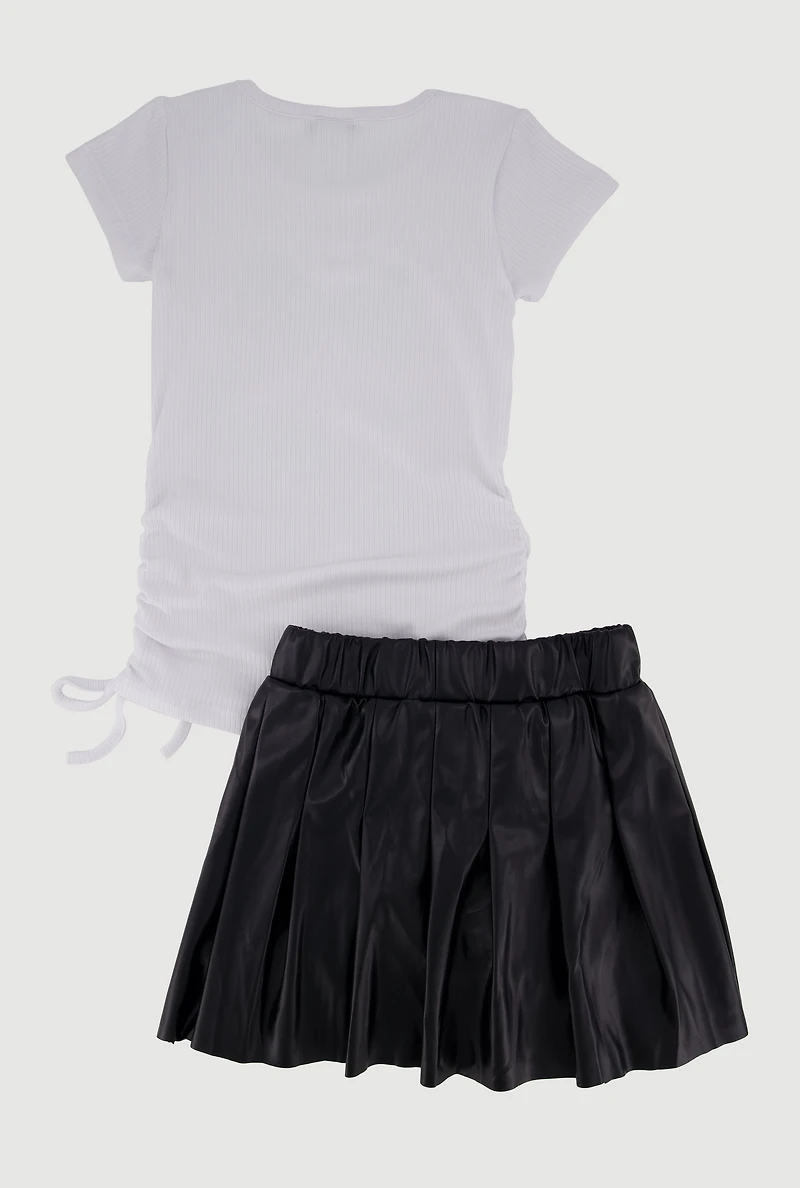 Little Girls Rhinestone Cherry Graphic Tee and Pleated Skirt