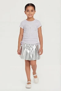 Little Girls Rhinestone Bow Graphic Tee and Pleated Skirt