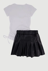 Little Girls Rhinestone Bow Graphic Tee and Pleated Skirt