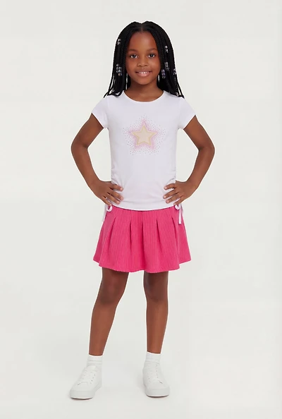 Little Girls Rhinestone Star Graphic Tee and Pleated Skort