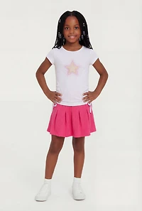 Little Girls Rhinestone Star Graphic Tee and Pleated Skort