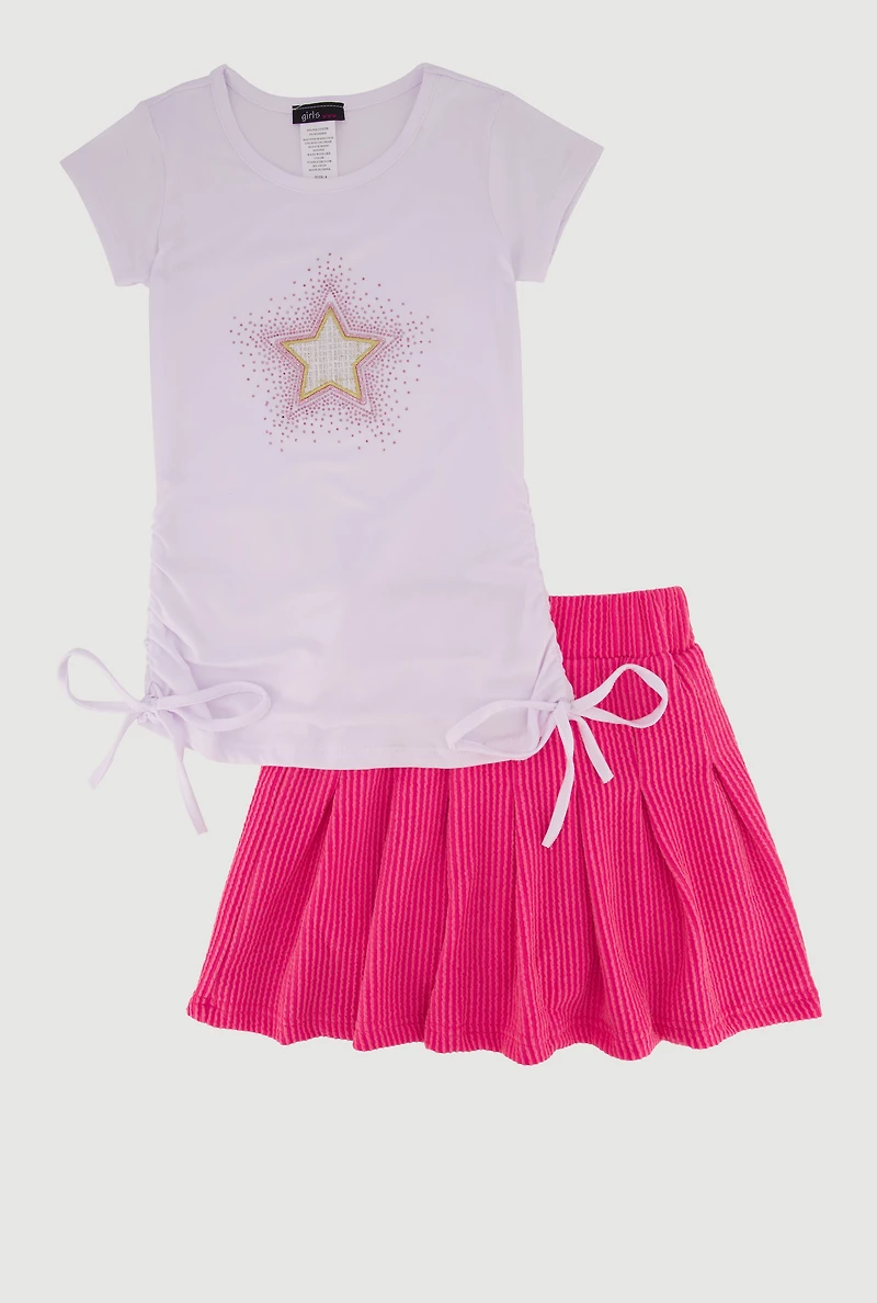 Little Girls Rhinestone Star Graphic Tee and Pleated Skort