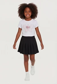 Little Girls Rhinestone Butterfly Graphic Tee and Pleated Skirt
