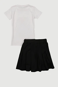Little Girls Rhinestone Butterfly Graphic Tee and Pleated Skirt