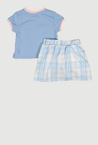 Little Girls Blessed Everyday Glitter Top and Plaid Skort, Blue, Size 6X