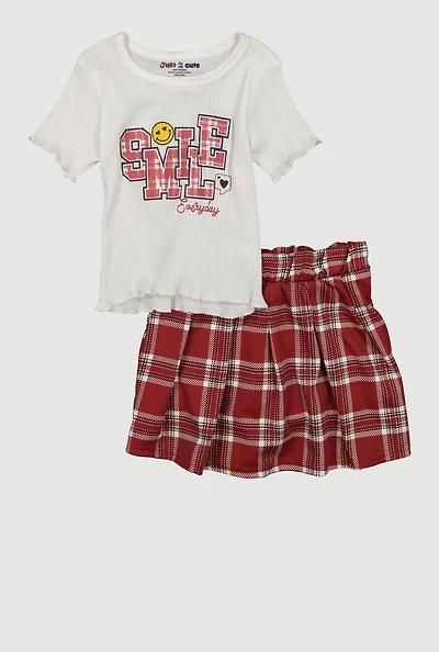 Little Girls Smile Everyday Top and Plaid Skirt