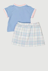 Little Girls Dream Chaser Varsity Polo Shirt and Plaid Skirt, Blue, Size 6X