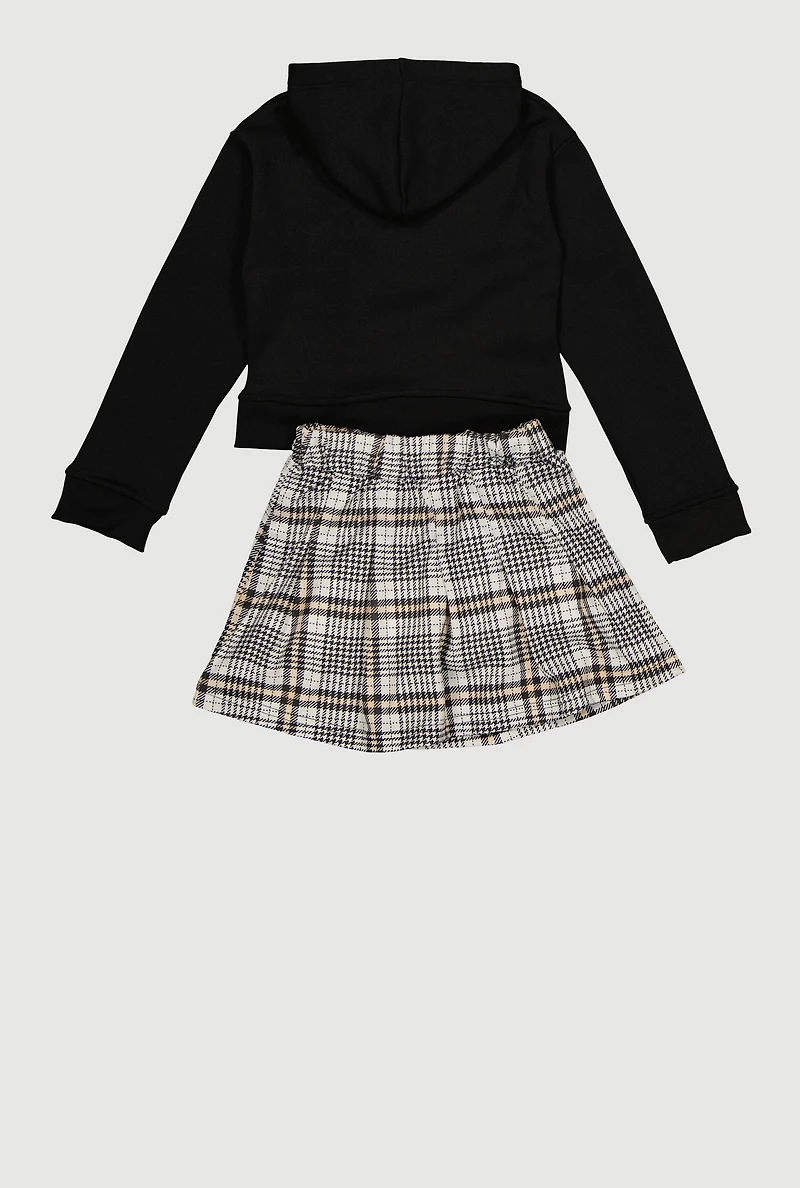 Little Girls Dream Graphic Hoodie and Plaid Pleated Skort