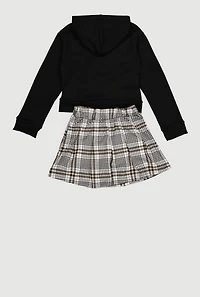 Little Girls Dream Graphic Hoodie and Plaid Pleated Skort