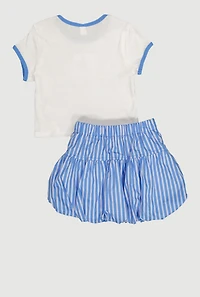 Girls Cherry Graphic Striped Drop Waist Bubble Hem Skort