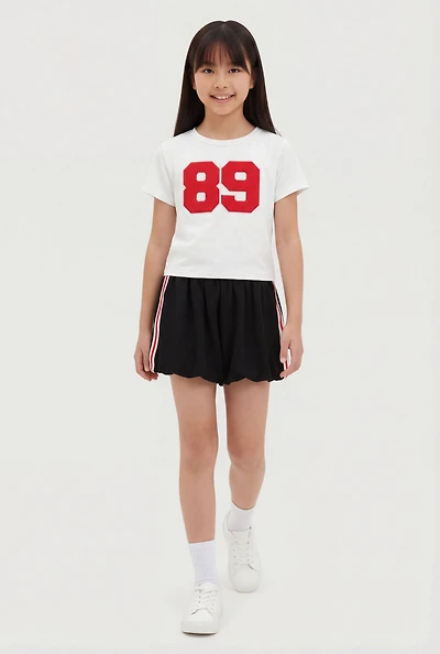 Girls 89 Graphic Patch Tee and Varsity Bubble Skort