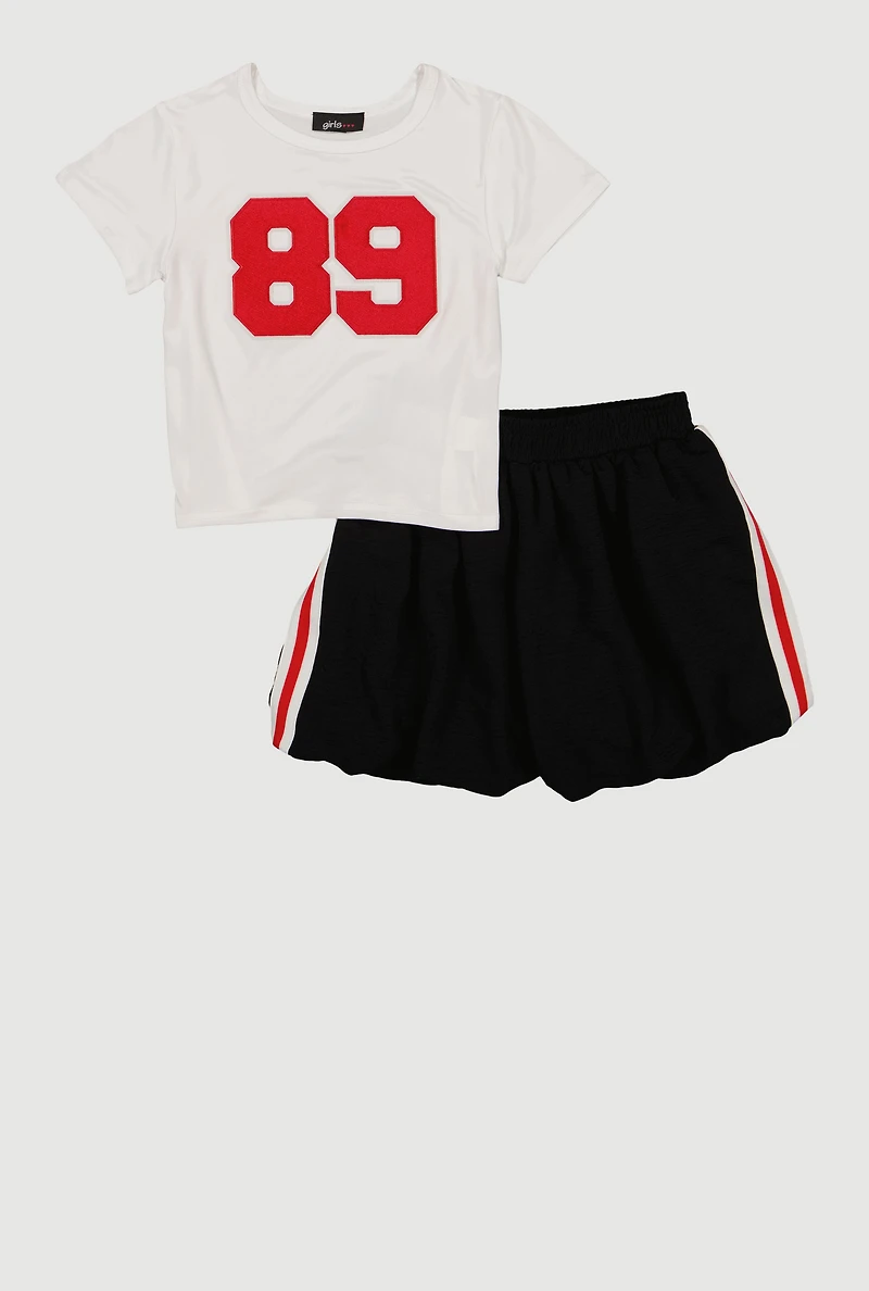 Girls 89 Graphic Patch Tee and Varsity Bubble Skort
