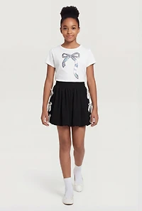Girls Bow Graphic Tee and Side Bubble Skort