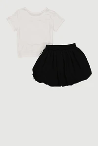 Girls Rhinestone Cherry Graphic Tee and Bubble Hem Skort