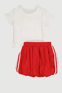 Girls Rhinestone Cherry Graphic Tee and Bubble Hem Skort