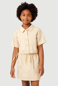 Girls Button Front Shirt and Cargo Skirt