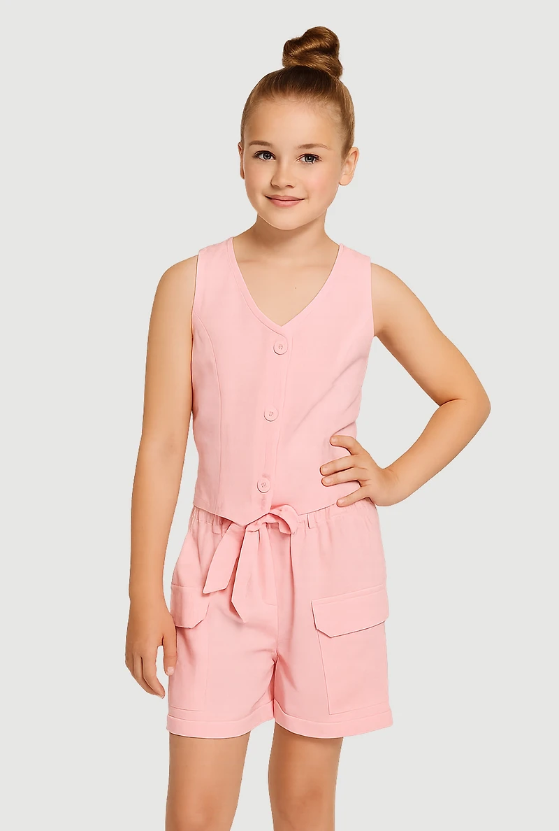 Girls Button Front Vest and Cargo Shorts