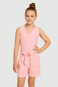 Girls Button Front Vest and Cargo Shorts