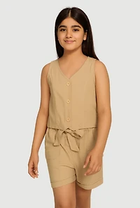 Girls Button Front Vest and Cargo Shorts