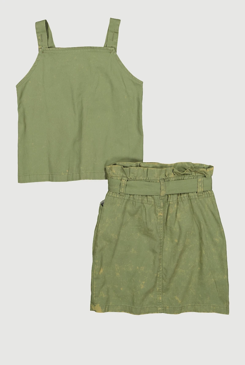Girls Button Front Top with Cargo Skirt, Green, Size 10-12