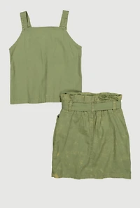 Girls Button Front Top with Cargo Skirt, Green, Size 10-12