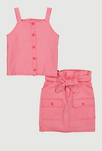 Girls Button Front Top with Cargo Skirt