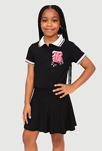 Girls B Initial Chenille Embroidered Polo Shirt and Skirt