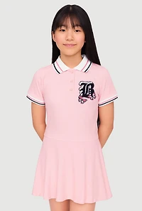 Girls B Initial Chenille Embroidered Polo Shirt and Skirt