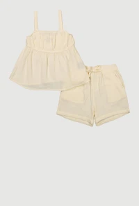 Girls Gauze Knit Smocked Top and Shorts, 7-8