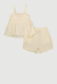 Girls Gauze Knit Smocked Top and Shorts, 7-8