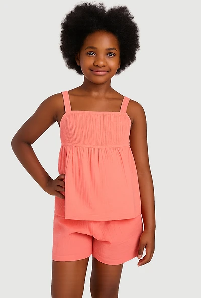 Girls Gauze Knit Smocked Top and Shorts,