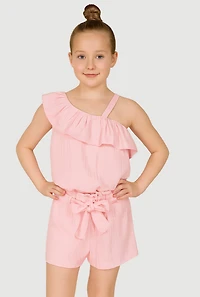 Girls Gauze Knit Asymmetrical Top and Shorts, Pink, Size 14-16