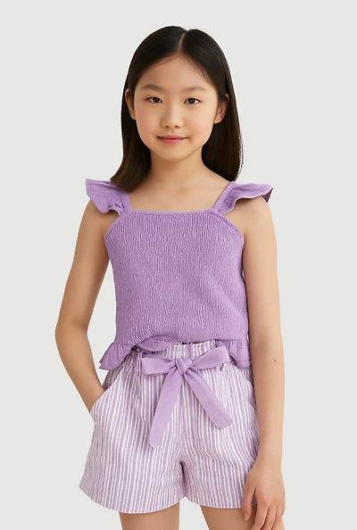 Girls Sleeveless Smocked Top and Striped Shorts