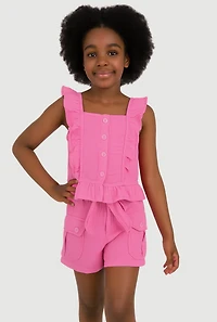 Girls Sleeveless Ruffle Button Front Top and Shorts