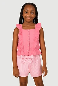 Girls Flutter Sleeve Top and Striped Shorts