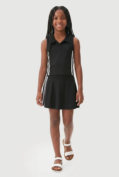 Girls Varsity Stripe Sleeveless Polo Top and Skirt