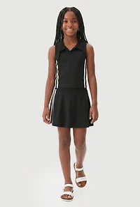Girls Varsity Stripe Sleeveless Polo Top and Skirt