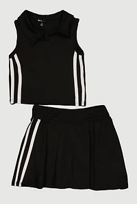 Girls Varsity Stripe Sleeveless Polo Top and Skirt