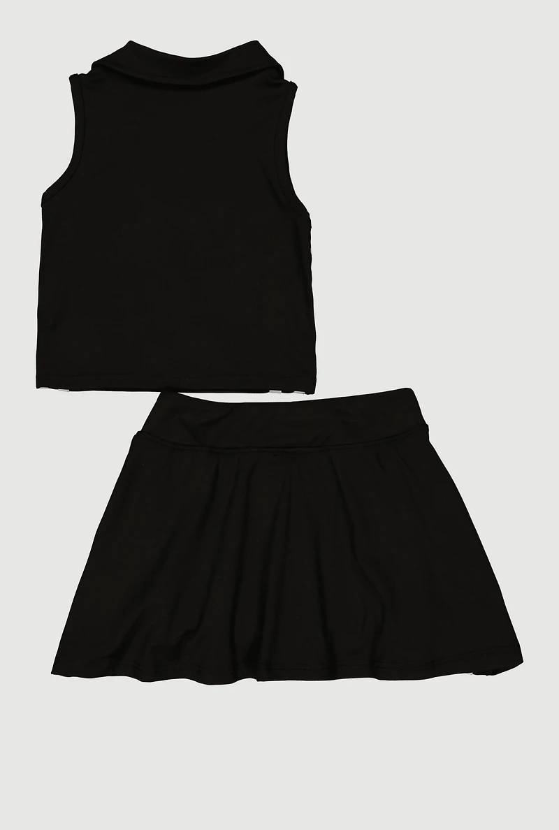 Girls Varsity Stripe Sleeveless Polo Top and Skirt