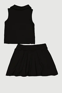 Girls Varsity Stripe Sleeveless Polo Top and Skirt