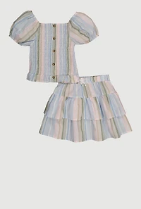 Girls Smocked Puff Sleeve Top and Tiered Skirt