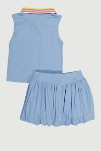 Girls Flower Graphic Polo Top and Bubble Skort Set