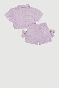 Girls Gingham Button Front Shirt and Bow Shorts