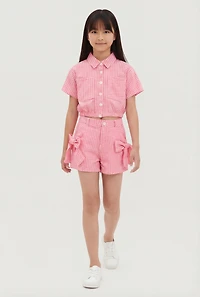 Girls Gingham Button Front Shirt and Bow Shorts