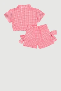 Girls Gingham Button Front Shirt and Bow Shorts