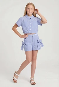 Girls Striped Button Front Shirt and Bow Shorts