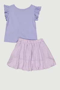 Girls Bow Graphic Patch Top and Gingham Skirt Set