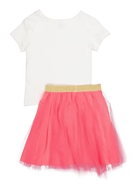 Girls Tie Front Girl Boss Glitter Graphic Tee and Tulle Skirt