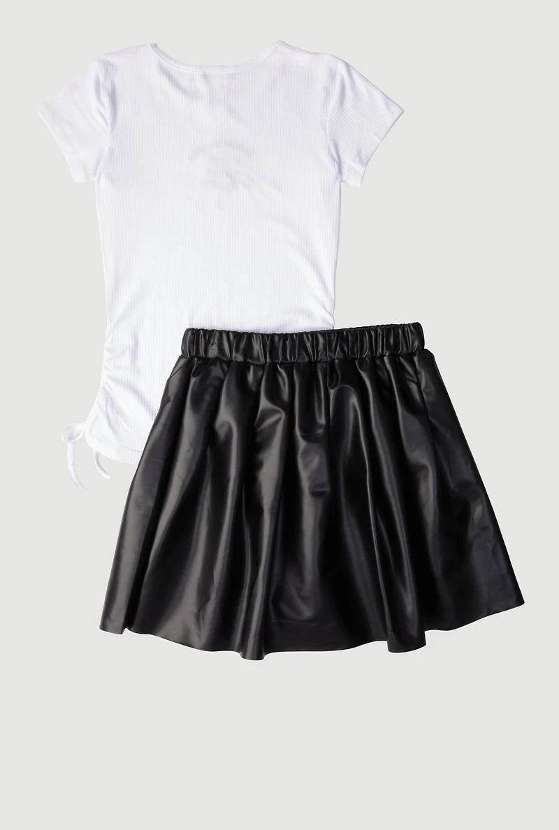 Girls Spread Sunshine Tee and Faux Leather Skirt