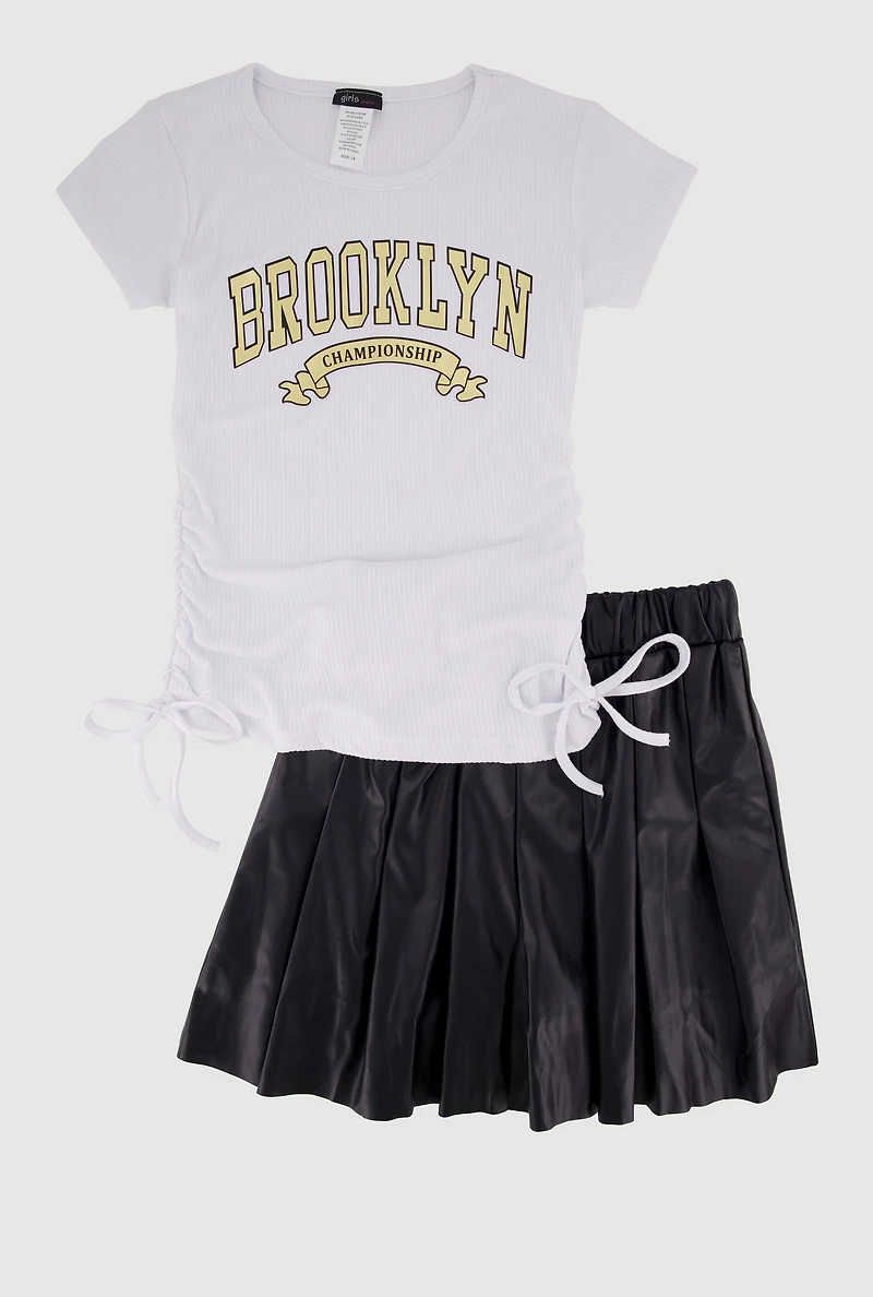 Girls Brooklyn Championship Graphic Tee and Pleated Skirt